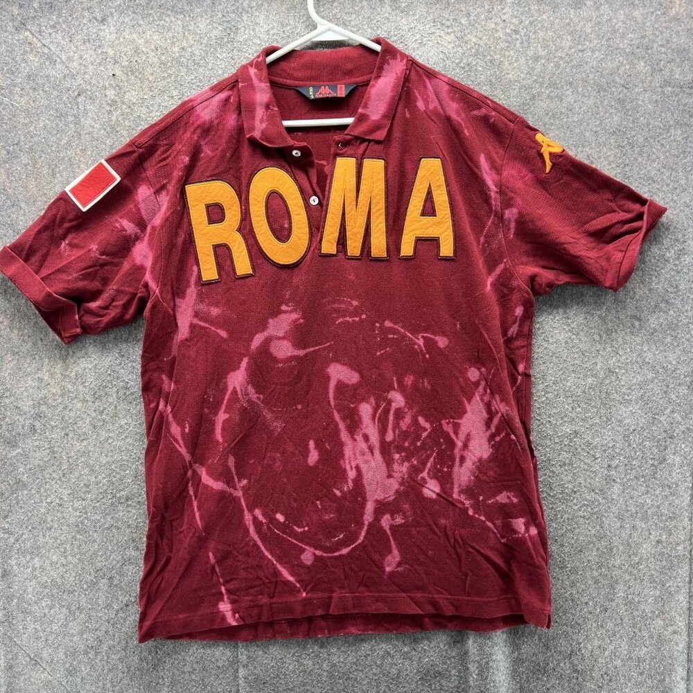 Robe Di Kappa Roma Polo Shirt Mens XL Maroon Italy Flag Soccer Chenille